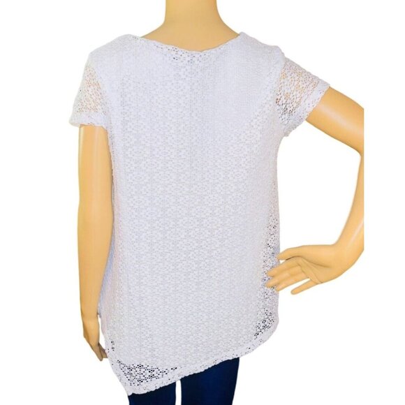 (5 for $25) Rafaella Short Sleeve White Lace Blouse Size Small - Picture 3 of 6